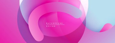 Soyut sıvı şekilleri, canlı pembeler, maviler dinamik bileşim oluşturur. Modern tasarım, pürüzsüz eğimler görsel ilgi sunar.