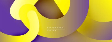 Soyut tasarım özellikleri üst üste binen eğri şekiller. Sarı, mor renkler dinamik görsel efekt yaratır. Modern arkaplan dokusu.