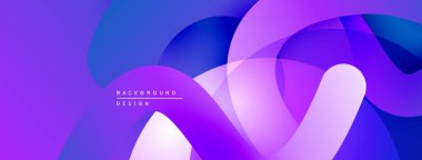 Soyut mor, mavi renkler. Üst üste binen şekiller modern tasarım yaratır. Düz geçişler, canlı renkler, minimalist estetik.