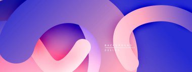 Soyut sıvı şekilleri örtüşür, canlı gradyanlar yaratır. Pembe, mor, mavi renkler kusursuz bir şekilde harmanlanır. Modern tasarım ögesi.