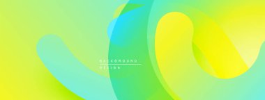 Soyut sıvı şekiller, canlı yeşil, sarı renkler. Pürüzsüz gradyanlar dinamik görsel doku oluşturur. Modern tasarım ögesi.