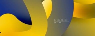 Soyut sıvı şekilleri, sarı, donanma, gri renkler. Modern tasarım, pürüzsüz eğimler dinamik kompozisyon yaratır. Minimalist estetik.