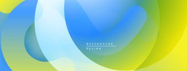 Soyut sıvı şekilleri canlı maviler, yeşiller, sarılar harmanlıyor. Modern tasarım hareketi, enerjiyi, tazeliği çağrıştırıyor. Minimalist estetik.