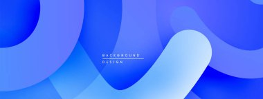 Soyut mavi arkaplan. Üst üste binen şekiller akışkan ve modern tasarım yaratır. Gradyan renkler görsel derinlik, basitlik sunar.