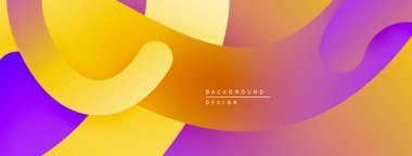 Soyut sıvı şekiller, canlı renklerin karışımı. Turuncu, sarı, mor renkler dinamik arkaplan tasarımı yaratır. Yumuşak eğriler kompozisyona hakim.