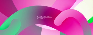 Soyut sıvı şekiller, canlı renklerin karışımı. Pembe, yeşil renkler kompozisyona hakim. Modern tasarım ögesi, pürüzsüz gradyanlar.