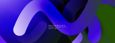 Soyut sıvı şekiller, canlı renklerin karışımı. Modern tasarım, pürüzsüz eğimler dinamik kompozisyon yaratır. Arkaplanda mor, yeşil renkler var.