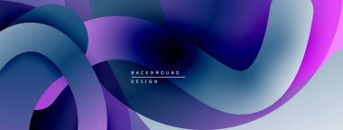 Soyut sıvı şekilleri, canlı maviler, morlar, gradyanlar. Arka planlar ve sunumlar için modern tasarım öğesi. Düz eğriler dinamik bileşim oluşturur.