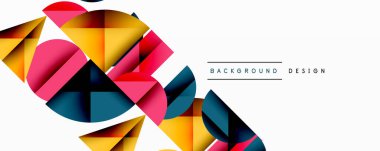 Soyut geometrik şekiller örtüşür, dinamik renkli kompozisyon yaratır. Modern tasarım öğeleri hareket, enerji, görsel ilgi.