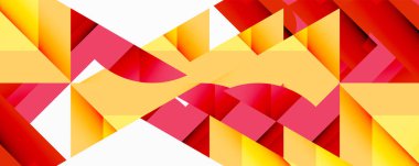 Soyut geometrik tasarım. Kırmızı, sarı, pembe şekiller, dinamik görsel doku oluşturur. Modern, canlı kompozisyon.