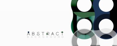 Modern soyut tasarım, üst üste binen daireler, yeşil aksanlar, gri tonlar. Özgeçmiş ve sunumlar için uygun minimalist kompozisyon.