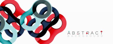 Soyut tasarım özellikleri birbirine bağlı döngüler. Kırmızı, mavi, siyah elementler beyaz uzayda dinamik bileşim oluşturur. Modern, şık bir görüntü..