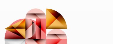 Soyut geometrik bileşim. Üst üste binen şekiller, dinamik görsel ilgi yaratır. Sıcak renk paleti tasarıma hükmediyor. Minimalist estetik.