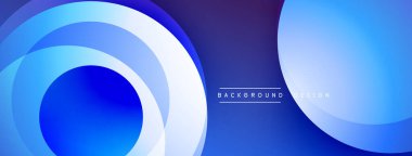 Soyut mavi tasarım, üst üste binen daireler, gradyanlar. Modern estetik, arka planlar ve sunumlar için uygun. Basit, temiz kompozisyon.