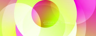 Soyut renkli çemberler çakışıyor. Gradyan gölgeler modern görsel efektler yaratır. Parlak renkler enerji ve dinamizmi işaret ediyor. Basit tasarım.