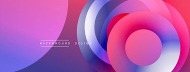Soyut renkli daireler çakışıyor, dinamik görsel efekt yaratıyor. Gradyan gölgeler pembe, mor ve mavi renkleri harmanlıyor. Modern tasarım ögesi.