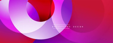 Üst üste binen daireler içeren soyut kompozisyon. Canlı morumsu, mor, kırmızı renkler dinamik görsel efekt yaratır. Modern tasarım ögesi.