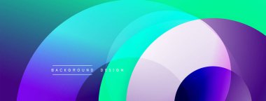 Soyut renkli çakışan daireler dinamik arkaplan oluşturur. Gradyan gölgeler düzgün bir şekilde harmanlanarak modern tasarım ögesini oluşturur.