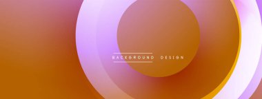 Soyut gradyan katmanlar eşmerkezli daireler oluşturur. Sıcak turuncu, pembe, mor renkler düzgün bir şekilde harmanlanır. Metin kaplamalı minimalist tasarım.