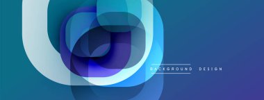 Soyut katmanlı şekiller dinamik mavi bileşim yaratır. Modern tasarım, hareket, derinlik ve teknoloji öneriyor. Minimalist estetik.