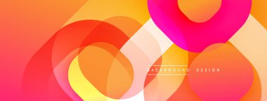 Soyut daireler örtüşüyor, parlak turuncu, sarı ve pembe renkler yaratıyor. Modern tasarım enerji, hareket, akıcılık öneriyor.