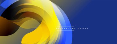 Soyut tasarım sarı, mavi şekillerde akıyor. Gradyan renkler dinamik görsel efekt yaratır. Modern arkaplan ögesi.
