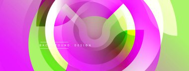 Soyut dairesel tasarım. Canlı pembeler, yeşiller, mor karışımlar. Modern, dinamik kompozisyon görsel ilgi yaratır. Yumuşak gradyanlar mevcut katmanlı efekt.