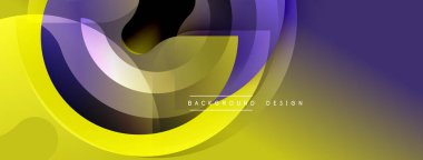 Soyut sarı mor tasarım. Katmanlı şekiller dinamik akış yaratır, modern estetik. Gradyan geçişler görsel derinlik sunar.