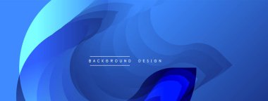 Soyut mavi katmanlar akışkan şekiller yaratır. Derece gölgeleri derinliği, modern estetiği gösteriyor. Metin arkaplan tasarımı okur.