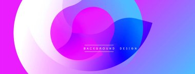 Soyut, enerjik bir arkaplan. Üst üste binen daireler dinamik görsel efekt yaratır. Pembe, mor, mavi renkler kompozisyona hakim. Modern tasarım ögesi.