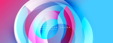 Soyut sıvı şekilleri örtüşür, parlak mavi ve pembe renkler yaratır. Modern tasarım, hareket, enerji ve teknoloji öneriyor. Yumuşak geçişler kompozisyona hakim..