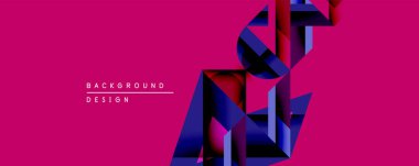 Soyut geometrik tasarım üst üste binen şekiller, canlı mor arkaplan. Kalın çizgiler dinamik görsel doku oluşturur, modern estetik. Minimalist kompozisyon.