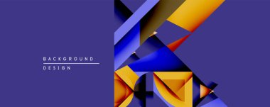 Soyut geometrik bileşim. Üst üste binen şekiller, dinamik görsel ilgi yaratır. Sıcak renkler, havalı mor arkaplanla tezat oluşturur. Modern tasarım ögesi.