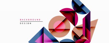 Soyut geometrik bileşim. Üst üste binen şekiller dinamik görsel efekt yaratır. Modern tasarım, gradyan, canlı renkler ve temiz çizgiler kullanır. Minimalist estetik.