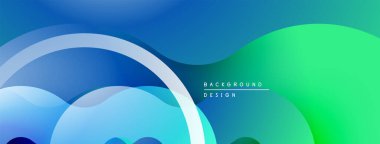 Soyut sıvı şekilleri, mavi yeşil gradyanlar. Modern tasarım, düz kıvrımlar, dinamik kompozisyon. Minimalist estetik, temiz çizgiler..