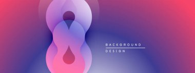 Soyut gradyan şekiller sıvı formunu oluşturur. Pembe, mor renkler kompozisyona hakim. Mevcut en küçük metin.