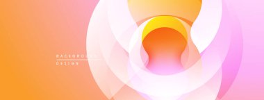Soyut tasarım katmanlı daireler, sıcak renkler. Gradyan karışımı turuncu, sarı, pembe renkler. Modern, minimalist estetik.