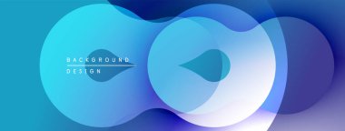 Soyut mavi şekiller çakışıyor ve akışkan dinamik bir zemin oluşturuyor. Yumuşak eğimler hareket ve derinlik olduğunu gösteriyor. Minimalist tasarım.