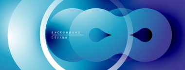 Soyut mavi tasarım, üst üste binen daireler, gradyanlar, düz çizgiler. Arka planlar ve sunumlar için modern estetik.