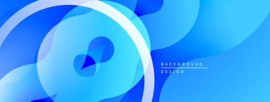 Soyut sıvı şekilleri, mavi gradyanlar dinamik bileşim oluşturur. Arka planlar ve sunumlar için modern tasarım öğesi. Yumuşak kıvrımlar hareketi gösterir.
