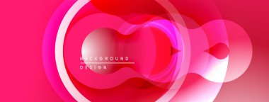 Soyut pembe tasarım, üst üste binen daireler, gradyanlar. Modern, dinamik kompozisyon görsel ilgi yaratır. Yumuşak geçişler zarafet sunar.