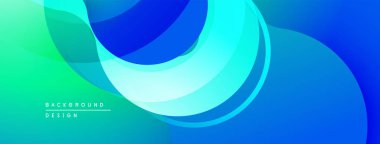 Soyut akışkan şekiller, canlı maviler, yeşiller dinamik arkaplan oluşturur. Yumuşak eğimler hareketi, derinliği gösterir. Modern tasarım ögesi.