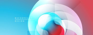 Soyut geometrik tasarım. Üst üste binen daireler dinamik görsel efekt yaratır. Mavi renkten kırmızı renge geçiş. Modern arkaplan dokusu.