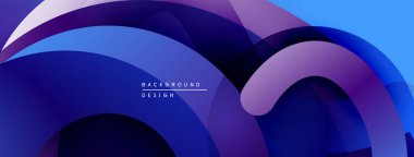 Soyut akışkan şekiller, canlı maviler, morlar dinamik bir zemin oluşturur. Modern tasarım, pürüzsüz gradyanlar, katmanlı biçimler görsel ilgi sunar.