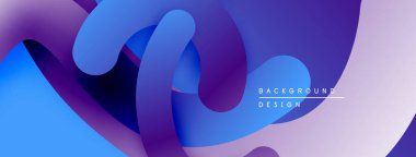 Soyut akışkan şekiller, canlı mavi mor gradyanlar. Modern tasarım, pürüzsüz kıvrımlar dinamik bileşim yaratır. Arkaplan ögesi.