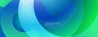 Soyut sıvı şekilleri, canlı maviler, yeşiller dinamik arkaplan oluşturur. Yumuşak eğimler, modern tasarım elementleri mevcut.