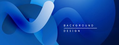 Soyut mavi eğimler akan şekiller yaratır. Modern tasarım düz kıvrımlar, dinamik kompozisyon içerir. Arkaplan teknoloji ve yenilik öneriyor.