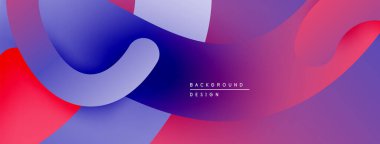 Soyut sıvı şekiller, canlı renklerin karışımı. Modern tasarım, pürüzsüz eğimler dinamik kompozisyon yaratır. Mor, mavi, kırmızı renkler egemen.