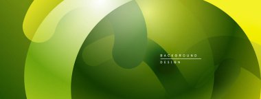 Soyut yeşil arka plan. Üst üste binen şekiller dinamik görsel efekt yaratır. Sunumlar ve web siteleri için modern tasarım uygun.