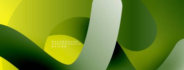 Soyut sıvı şekilleri, yeşil renkler baskın. Minimalist tasarım, pürüzsüz eğimler derinlik yaratır. Modern estetik, temiz kompozisyon.